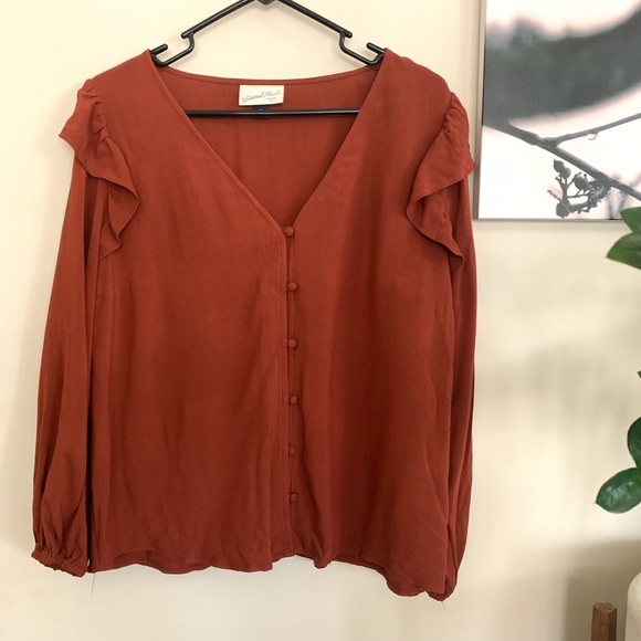 Universal Threads▪️Rust Ruffle Sleeves‎ Blouse. M - Picture 6 of 14